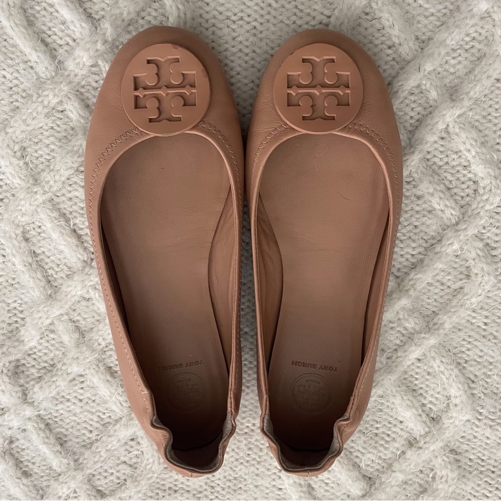 TORY BURCH MINNIE TRAVEL  BALLET FLATS BLUSH PINK - Picture 2 of 13
